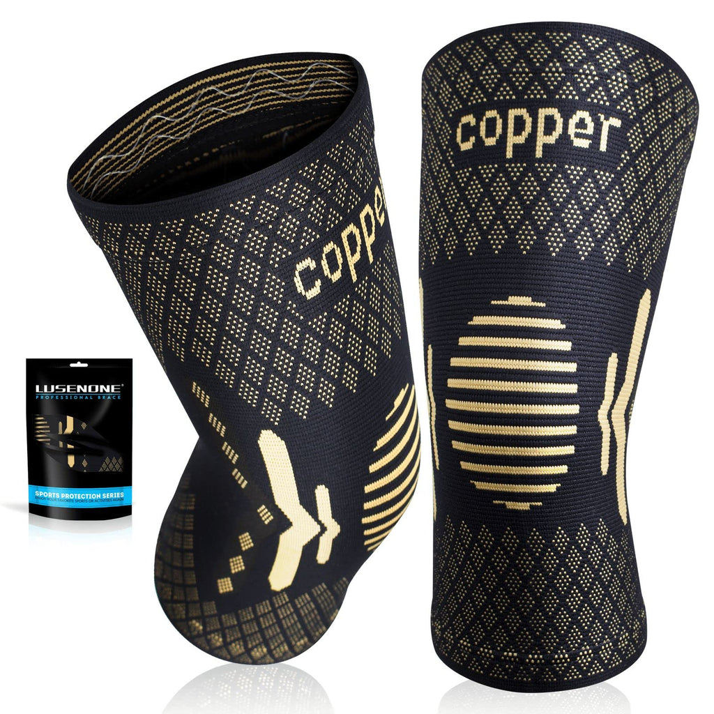 Copper Knee Braces for Knee Pain Women & Men - 2 Pack Knee Brace Compression Sleeve, Best knee Support for Arthritis Pain,Meniscus Tear, Running,Weightlifting,Working Out,ACL,MCL,Knee Pain Relief XL Copper-Black - BeesActive Australia