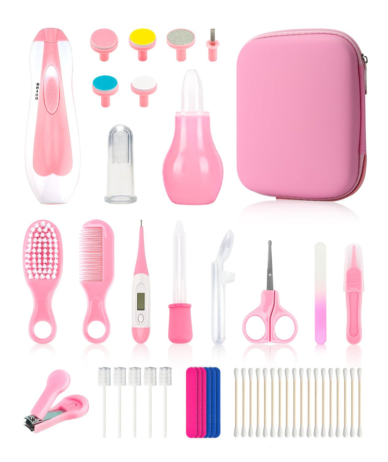 Baby Grooming and Healthcare Kit, Portable Baby Safety Care Set with Hair Brush Comb Nail Clipper Nasal Aspirator for Nursery Newborn Infant Girl Boy (31 in 1, Pink) Pink-31 in 1 - BeesActive Australia