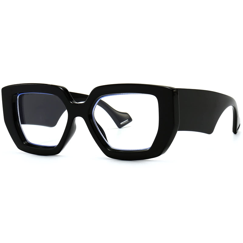 Thick Frame Blue Light Glasses for Women Men Fashion Oversized Square Computer Gaming Eyeglasses A1 Black 54 Millimeters - BeesActive Australia