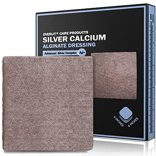 EVERLIT AG Silver Calcium Alginate Wound Dressing | Absorbent Non-Stick Sterile Dressing Pad | Gentle Gauze with Natural Gelling Fiber for Wound Care 4" x 4" | Pack of 5