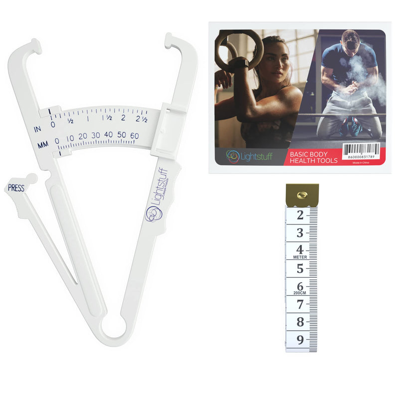 Basic Body Health Tools - Fat Caliper Plus Body Tape Measure - Check Your Fat Percentage and Body Measurements At Home without Anyone's Help - Body Fat Charts and Instructions Included - BeesActive Australia