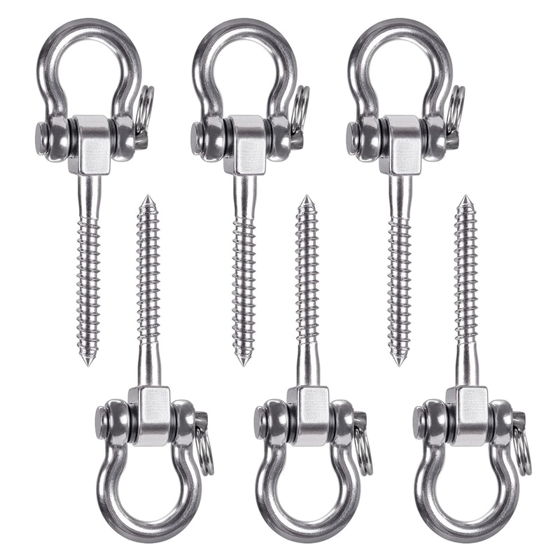 SELEWARE Heavy Duty 180° Swing Hangers, Stainless Steel Eye Screw Bracket, 1800 LB Capacity Playground Yoga Hammock Rope Tire Web Chair Sandbag Punching Bag Porch Swing Sets (6 Pack) U (5 Inch, 6 Pack) - BeesActive Australia