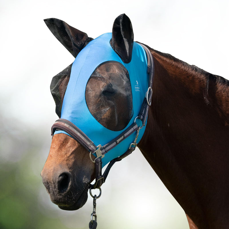 Harrison Howard Super Comfort Stretchy Fly Mask Large Eye Space with UV Protection Soft on Skin with Breathability Azure Blue L Full Size Full (Large) - BeesActive Australia