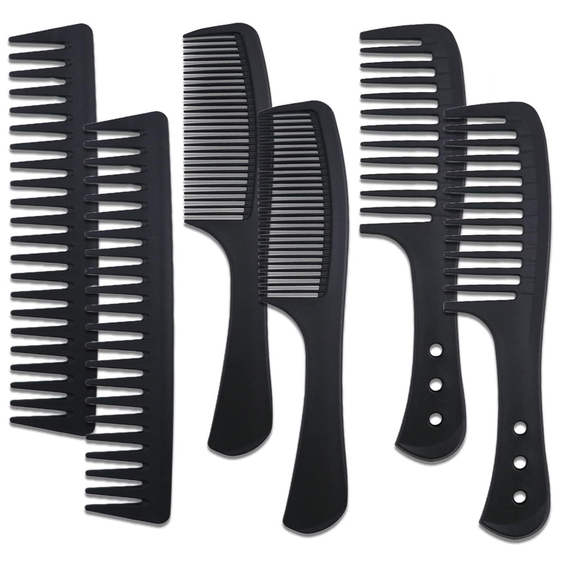 6PCS Large Wide Tooth Comb Set Detangling Shower Hair Comb Professional Carbon Fiber Cutting Comb for Women and Men's Wet Dry Curly Long Hair Anti Static Heat Resistant Comb Reduce Hair Loss and Breakage - BeesActive Australia