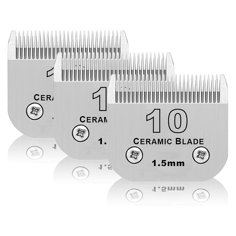 3 Pack 10# Detachable Pet Dog Grooming Ceramic Blades,Compatible with Andis,Oster A5,Wahl KM-10 Series,Size #10 Blade 1/16-Inch 1.5MM Cut Length 3pc 10:1/16''(1.5mm) - BeesActive Australia