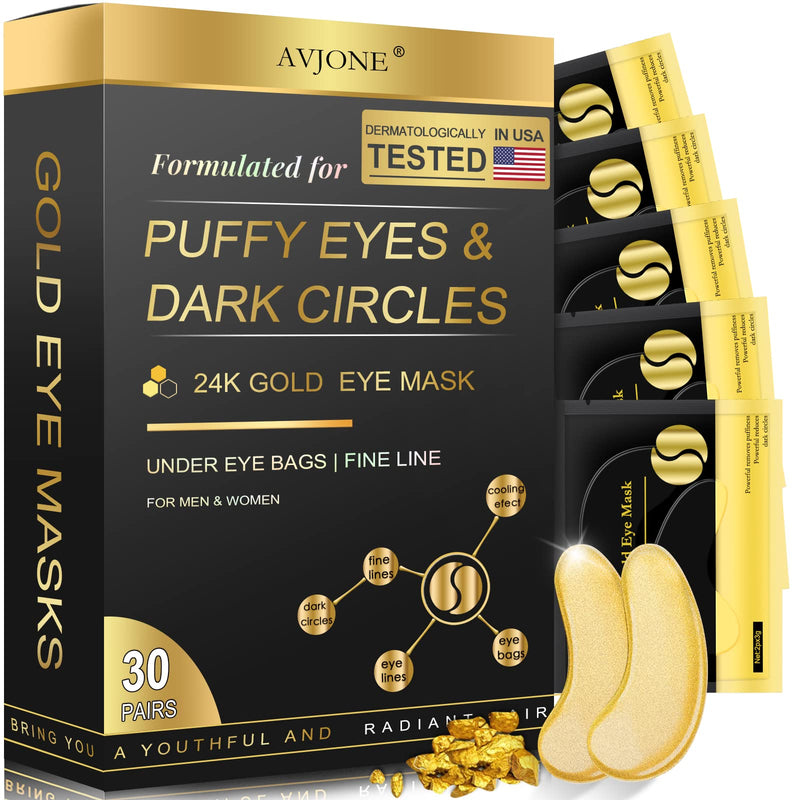 AVJONE 24K Gold Eye Mask - 30 Pairs Puffy Eyes and Dark Circles Treatments - Relieve Pressure and Reduce Wrinkles, Revitalize and Refresh Your Skin - BeesActive Australia