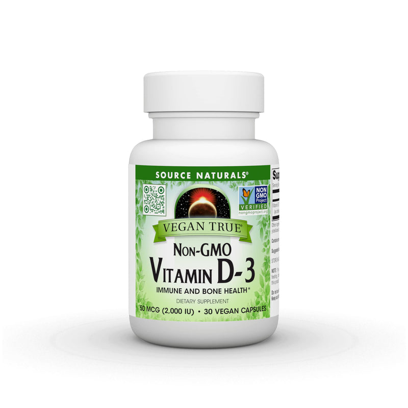 Source Naturals Vegan True, Vitamin D-3, 2,000 IU - 30 Vegan Capsules | Non-GMO | Immune and Bone Health* 30 Count (Pack of 1)