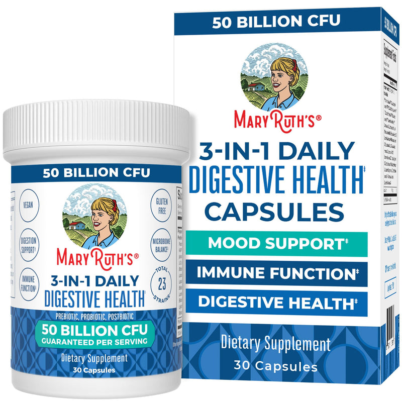 MARYRUTH'S 3-in-1 Probiotics for Digestive Health, 30 Servings | 30 Servings