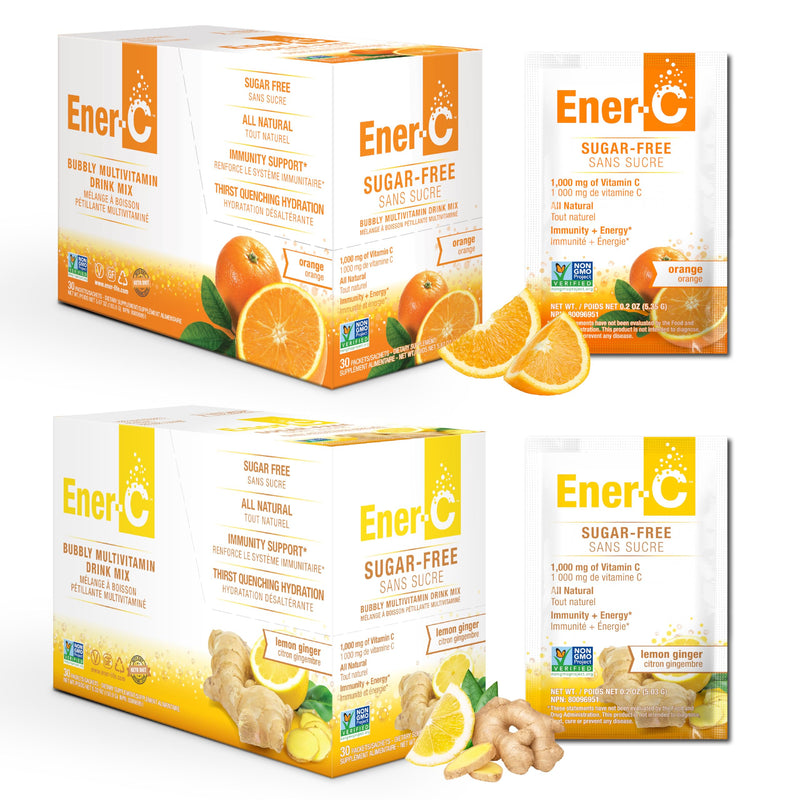 Ener-C Multivitamin Drink Mix, No Sugar - Orange & Lemon Ginger, 60 Count | Vitamin Powder for Water, Electrolytes Powder, Hydration Boost Packets, Zero Sugar, Vitamin C & B12