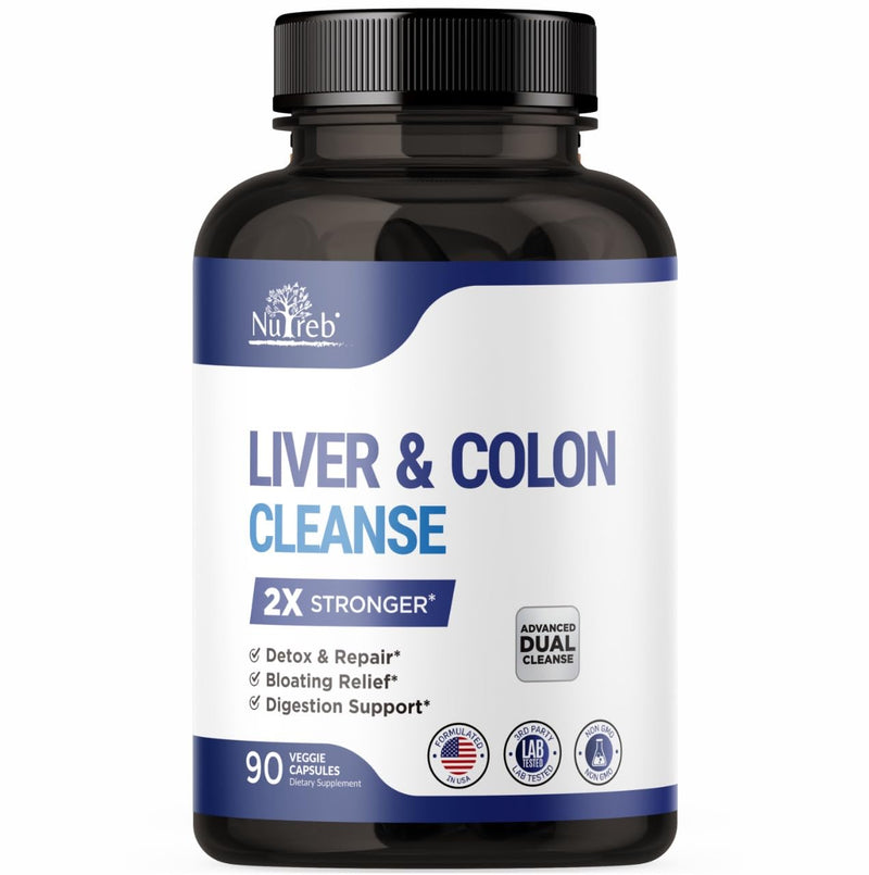 Liver Detox & Colon Cleanse - 2X Stronger - Liver Cleanse Detox & Repair - Colon Cleanser & Detox - Premium Milk Thistle Supplement - Men & Women - Vegan 90 Capsules
