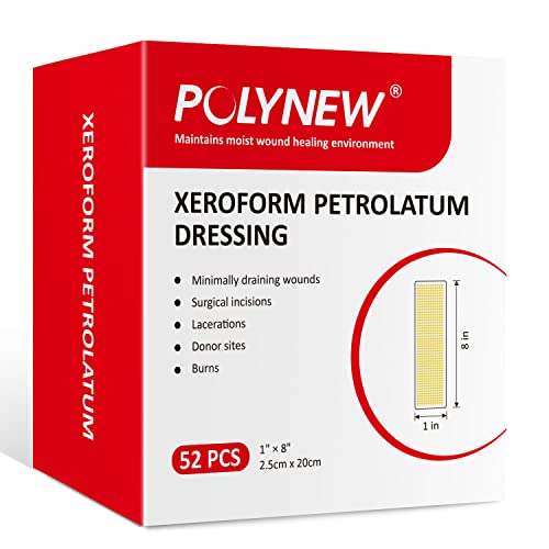 Xeroform Petrolatum Dressing 1"x8", 52 PCS Non-Adherent Gauze for Low Exudating Wounds, Fine Mesh Gauze Pads for Burns, Abrasions, Lacerations, Skin Grafts and Surgical Incisions 1" x 8" (Pack of 52)