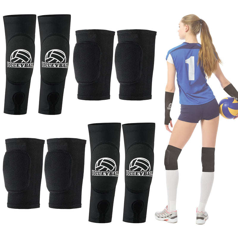 Volleyball Arm Sleeves and Knee Pads Set Passing Forearm Sleeves with Protection Pads and Thumbhole Volleyball Training Gear for Girls Teen Youth Women Black - 2 Sets - BeesActive Australia
