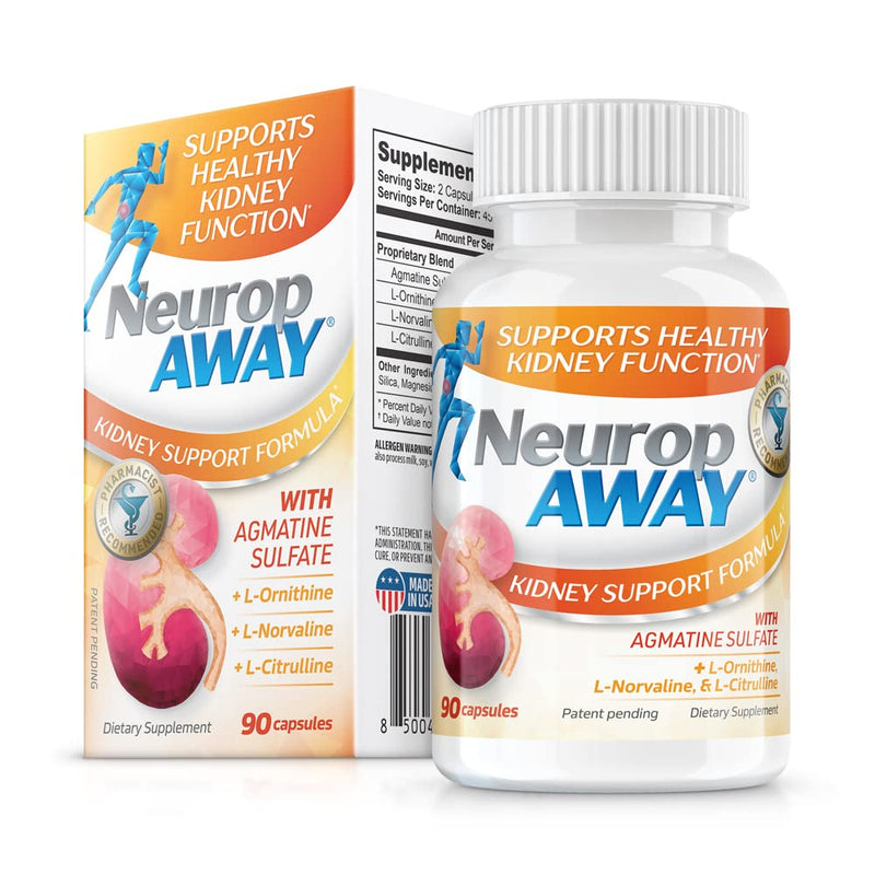 NeuropAWAY Kidney Support Formula Sugar Free with Agmatine Sulfate 500mg L-Novaline 50mg L-Ornithine 150mg L-Citrulline 100mg Per Capsule 90CT Fast Acting Kidney Support 90 Count (Pack of 1)