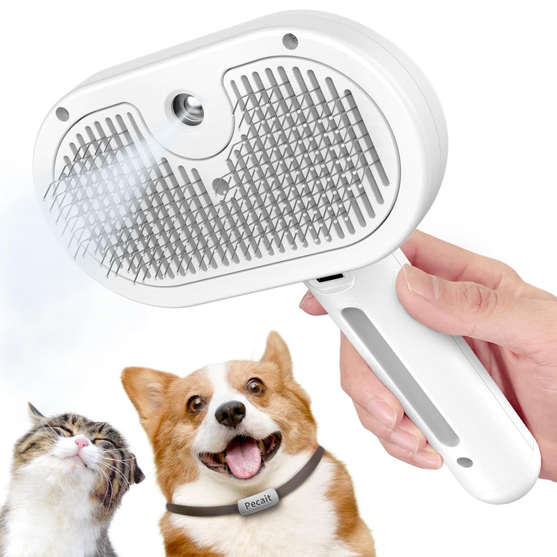 Spray Cat Brush for Shedding, 3 In 1 Steam Cat Brush Remove Static Flying Hair Pet Grooming Brush Self Cleaning Dog Brush for Long and Short Hair Dogs and Cats Remove Tangled Loose Hair (White) White - BeesActive Australia