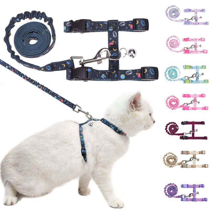 BEAUTYZOO Cat Harness and Leash Set Escape Proof for Walking, Kitten Soft Adjustable Vest Harnesses for Small Medium Large Cats, Easy Control Breathable Plaid Ribbon Nylon for Outdoor Indoor Use Black Star&Moon - BeesActive Australia