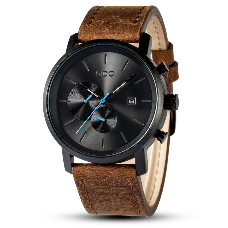 Infantry MDC Mens Black Watch Fashion, Chronograph Quartz Wrist Watches for Men, with Auto Date Waterproof, Genuine Leather Strap Brown - BeesActive Australia