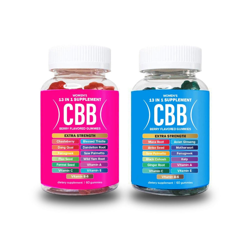 Curvy Body Bears CBB Women’s Multivitamin Gummies Top & Peach Support Combo Pack | Herbal & Vitamin Gummy Supplement | Berry Flavor | 2-Pack (120 Gummies) Pink/Blue