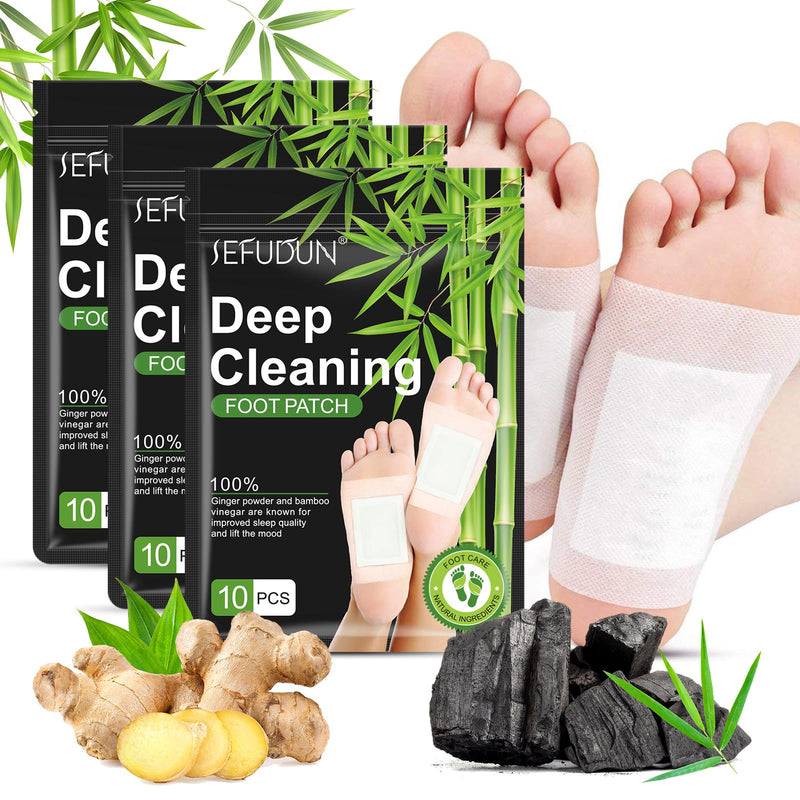 30PCS Deep Cleansing Foot Pads, Adhesive Sheets for Foot and Body Care Better, Natural Ginger Powder Bamboo Vinegar Foot Patches 30PCS