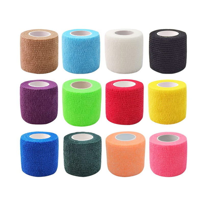 [12 Pack-2" x5Yards] MINGYUE Self Adhesive Bandage Wrap,Athletic Tape,Sports Tape,Wrist and Ankle Wrap Tape,Cohesive Bandage for Vet Wrap(12 Colors) 12rolls 12 Colors - BeesActive Australia