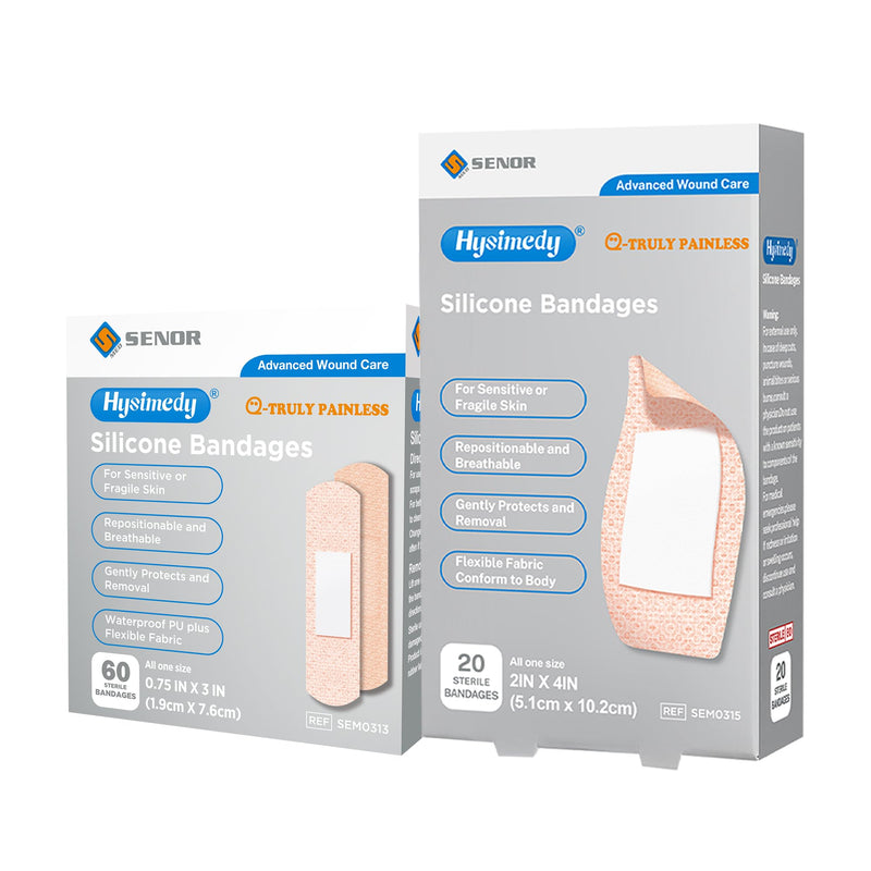 Silicone Bandages for Sensitive Fragile Skin - 2" x 4" 20 Counts & 3/4" x 3" 60 Counts
