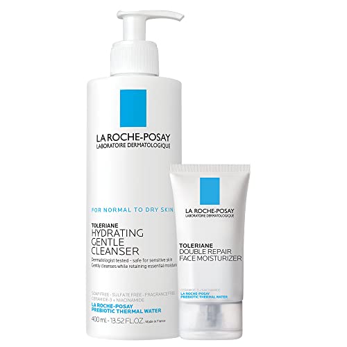 La Roche-Posay Toleriane Hydrating Gentle Facial Cleanser, with Niacinamide 7.44 Fl Oz (Pack of 2) Bottle + Moisturizer