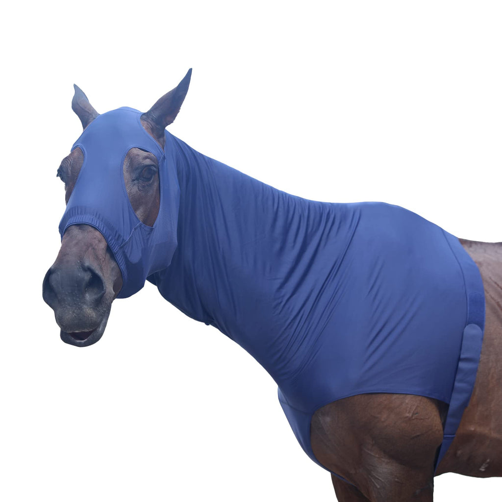 Stretch Horse Slinky Hood Mane Stay Lycra Hoods with Zipper Navy Small