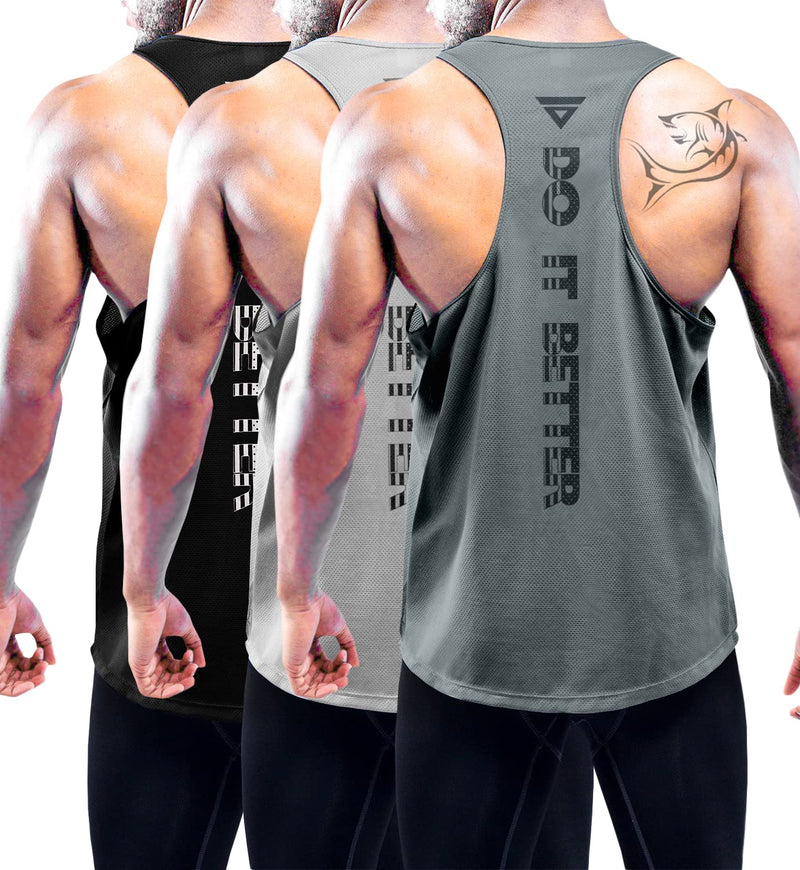 Boyzn Men's 1, 3 or 5 Pack Y-Back Workout Tank Tops, Athletic Muscle Gym Tank Tops, Fitness Bodybuilding Sleeveless T-Shirts Medium 3 Pack-black/Gray/Dark Grey - BeesActive Australia