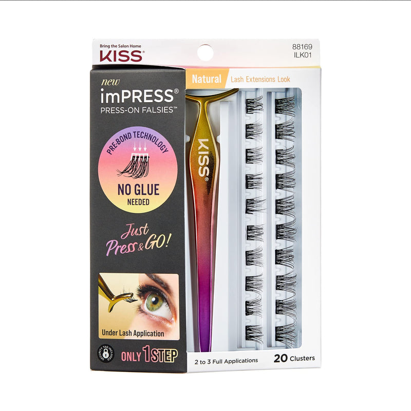 KISS imPRESS Press-On Falsies Eyelash Clusters Kit, Natural, Black, Fuss Free, Invisible Band, Natural, 24 Hours, No Damage, No Sticky Residue, Gorgeous, Flawless, Quick & Easy | 20 Clusters - BeesActive Australia