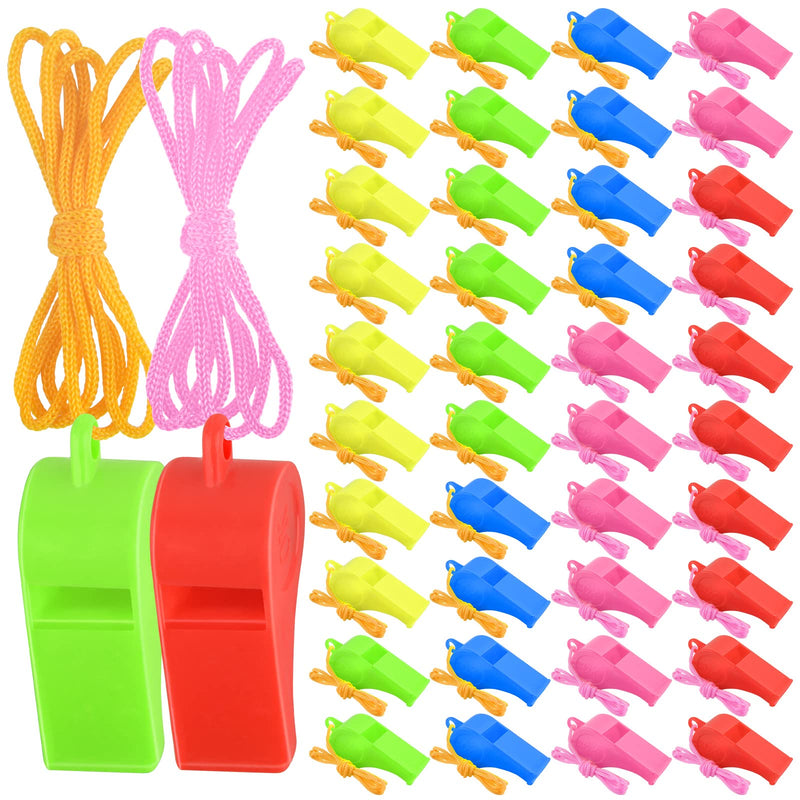 200 Pieces Plastic Whistles with Lanyard Loud Whistles in Bulk for School Trainning Christmas Birthday Party Goody Bag Fillers colorful - BeesActive Australia