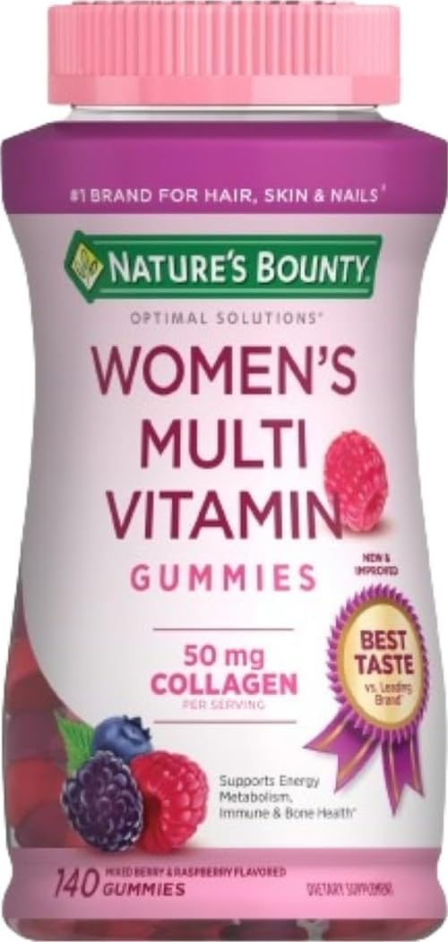 Nature's Bounty Optimal Solutions, Women's Multivitamin Gummies for Immune Support, Cellular Energy Support, Bone Health, Raspberry Flavor, 140 Ct, 70 Total Servings 140 Count (Pack of 1)