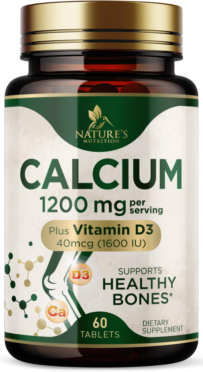 Calcium 1200 mg with Vitamin D3 - Bone Health Supplement, Vitamin D & Calcium Supplements for Women & Men - Bone Strength, Teeth & Immune Support, Nature's Calcium Pills, Bottled in USA - 60 Tablets 60 Count (Pack of 1)