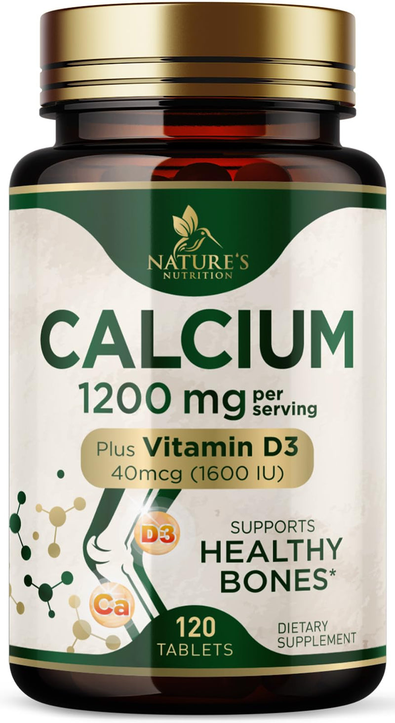 Calcium 1200 mg with Vitamin D3 - Per Serving - Bone Health Supplement - Vitamin D & Calcium Supplements for Women & Men - Bone Strength Support - Natural Calcium Pills - Bottled in USA - 120 Tablets 120 Count (Pack of 1)