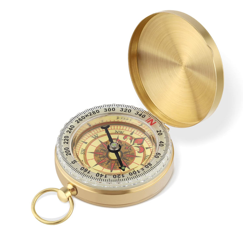 SAVITA Camping Survival Compass, 1.9x0.51inch Compass Hiking Pocket Compass Clamshell Compass Survival Compass Military Compass for Kids Adults for Hunting Climbing (Gold) - BeesActive Australia