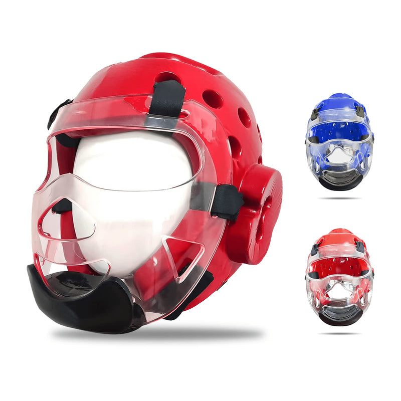 Kids & Adults Taekwondo Karate Headgear MMA Martial Arts Helmet, with Removable Face Shield, Soft Head Gear for Martial Art Grappling Muay Thai Kickboxing Taekwondo Small Red