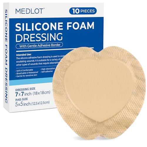 LotFancy Sacral Foam Dressing 7"x 7", 10 Count, Highly Absorbent 7"x 7" (10-count)