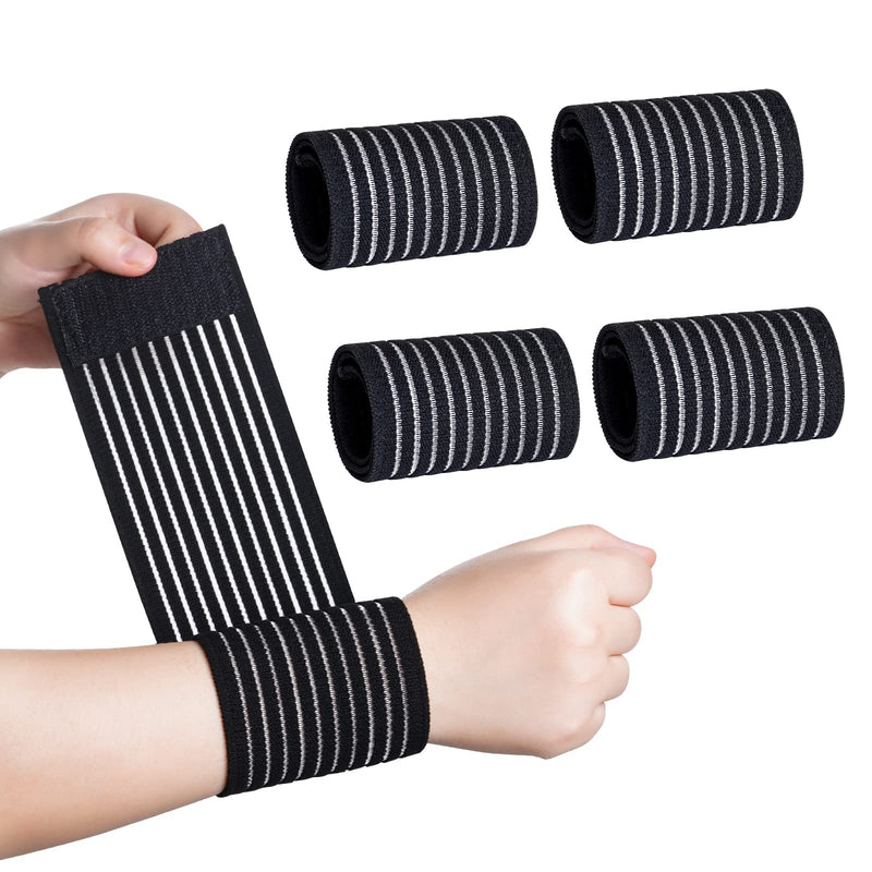 Rbenxia 4 Pieces of Black Elastic Wrist Compression Bandage Adjustable Wrist Strap Hand Brace Wraps Breathable Wristband for Stabilising Ligament, Joint Pain, Sport (40 cm) - BeesActive Australia