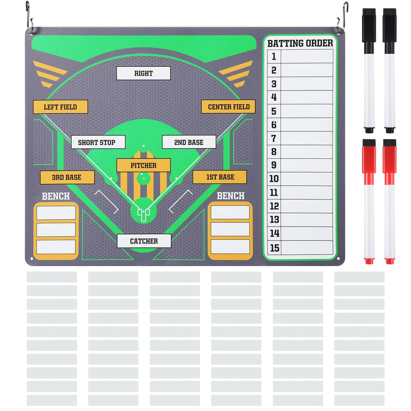 Sherr 15.7'' x 12'' Magnetic Dugout Board Baseball Magnetic Line Up Board with 60 Lineup Cards, 4 Erasable Marker Pens and 3 Hanging Fence Hooks for Dugout Baseball Coaching Accessories Dugout Display - BeesActive Australia