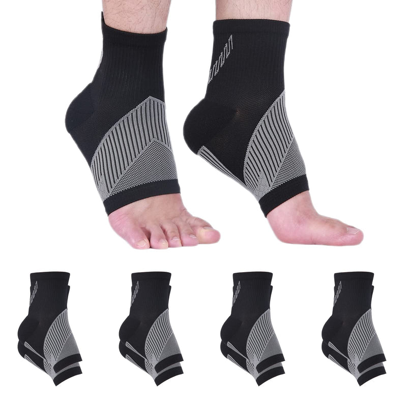 4 Pairs Compression Socks for Women & Men, Ankle Brace for Sprained Ankle, Arch Support Sleeve, Foot Brace Wrap, Arthritis Pain Achilles Tendonitis Planters Facetious Plantar Fasciitis Relief Black L - BeesActive Australia