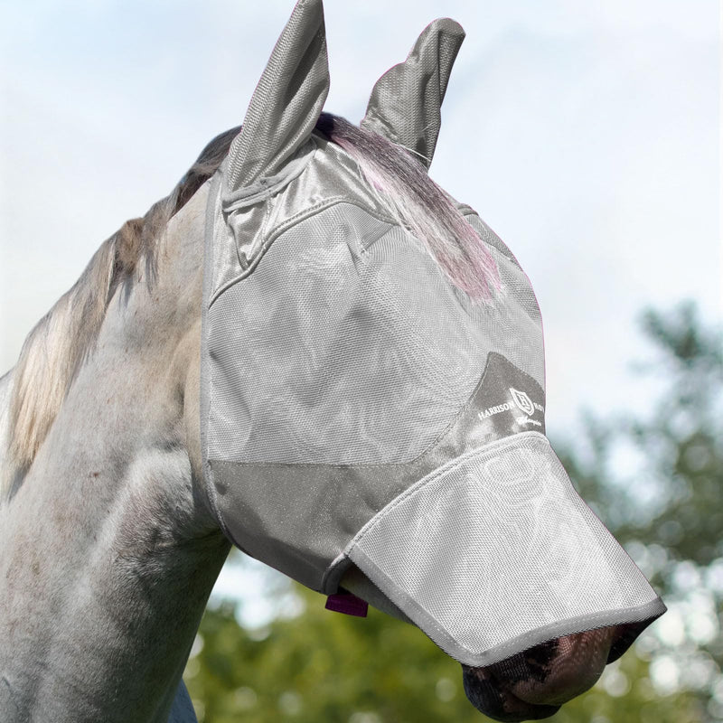 Harrison Howard Horse Fly Mask Long Nose with Ears Original Grey Horse Large Horse (Large) - BeesActive Australia