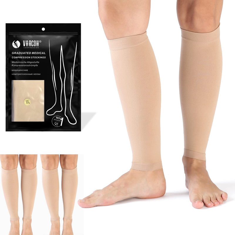 VARCOH Compression Socks For Women & Men,(2 Pairs)Calf Compression Sleeves 20-30mm Hg Firm Support Graduated Varicose Veins Hosiery,Indicated for swelling, pregnancy, recovery, exercise, cycling XX-Large Beige - BeesActive Australia