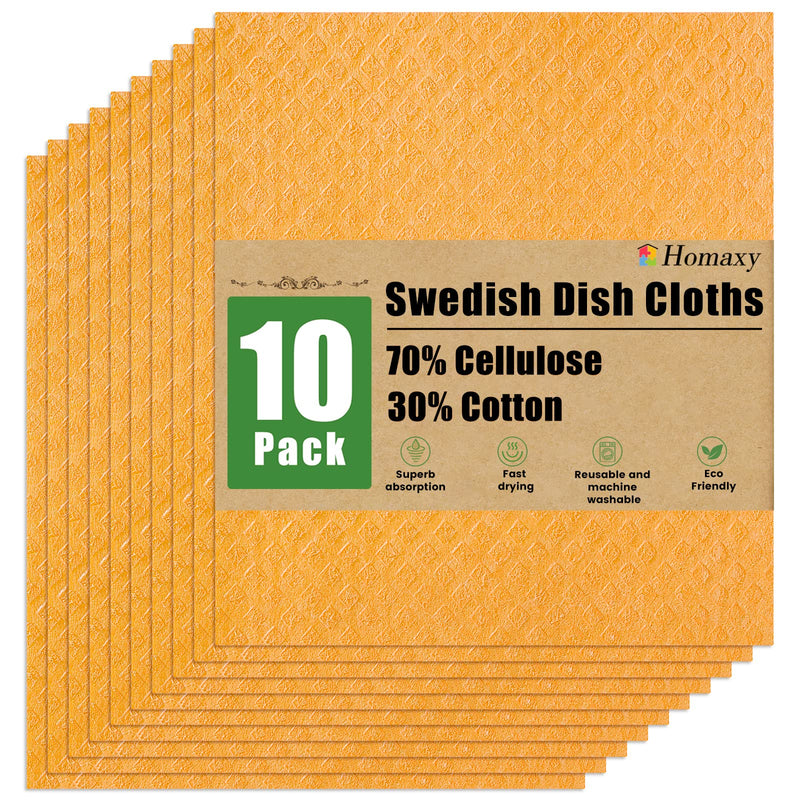 Homaxy Swedish Dishcloths for Kitchen, 10 Pack Reusable and Eco-Friendly Cellulose Sponge Cloths Dish Towels, Absorbent and No Odor Paper Towels for Dishes ＆ Counters, Orange Pack of 10 - BeesActive Australia