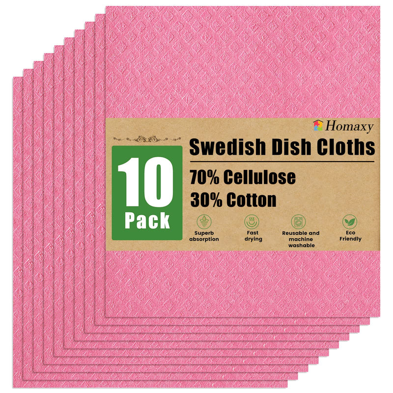Homaxy Swedish Dishcloths for Kitchen, 10 Pack Reusable and Eco-Friendly Cellulose Sponge Cloths Dish Towels, Absorbent and No Odor Paper Towels for Dishes ＆ Counters, Pink Pack of 10 - BeesActive Australia