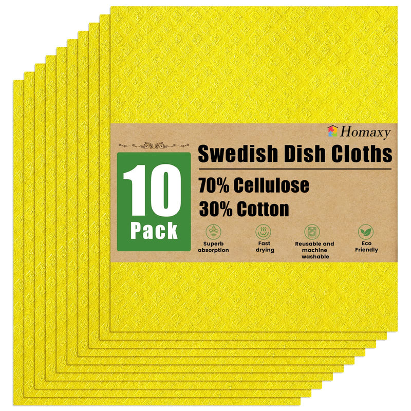 Homaxy Swedish Dishcloths for Kitchen, 10 Pack Reusable and Eco-Friendly Cellulose Sponge Cloths Dish Towels, Absorbent and No Odor Paper Towels for Dishes ＆ Counters, Yellow Pack of 10 - BeesActive Australia