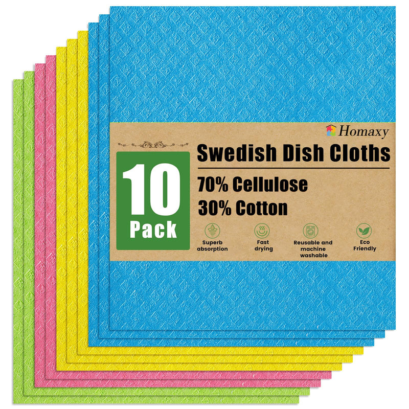 Homaxy Swedish Dishcloths for Kitchen, 10 Pack Reusable and Eco-Friendly Cellulose Sponge Cloths Dish Towels, Absorbent and No Odor Paper Towels for Dishes ＆ Counters, Assorted Pack of 10 - BeesActive Australia