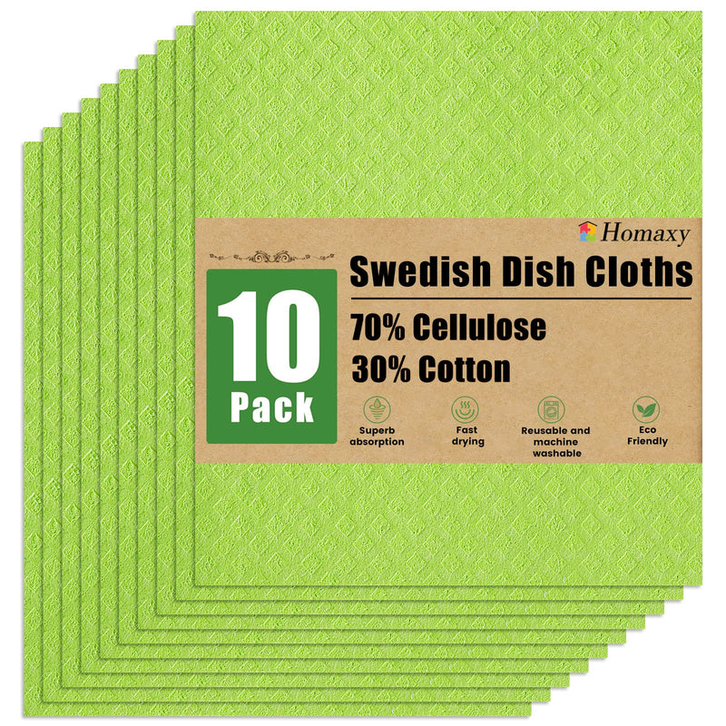 Homaxy Swedish Dishcloths for Kitchen, 10 Pack Reusable and Eco-Friendly Cellulose Sponge Cloths Dish Towels, Absorbent and No Odor Paper Towels for Dishes ＆ Counters, Lime Green Pack of 10 - BeesActive Australia