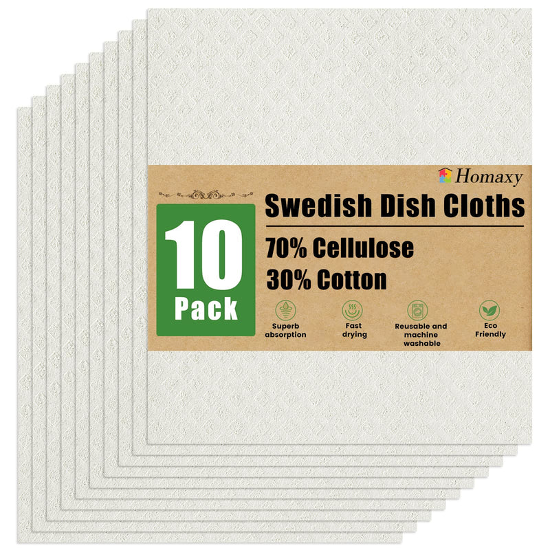 Homaxy Swedish Dishcloths for Kitchen, 10 Pack Reusable and Eco-Friendly Cellulose Sponge Cloths Dish Towels, Absorbent and No Odor Paper Towels for Dishes ＆ Counters, White Pack of 10 - BeesActive Australia