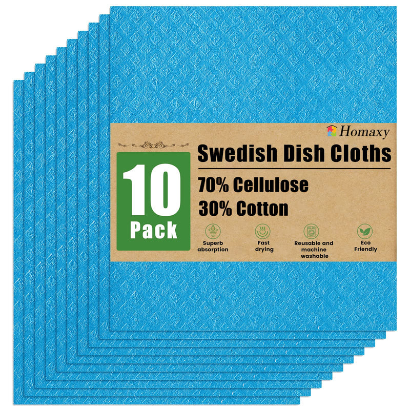 Homaxy Swedish Dishcloths for Kitchen, 10 Pack Reusable and Eco-Friendly Cellulose Sponge Cloths Dish Towels, Absorbent and No Odor Paper Towels for Dishes ＆ Counters, Blue Pack of 10 - BeesActive Australia