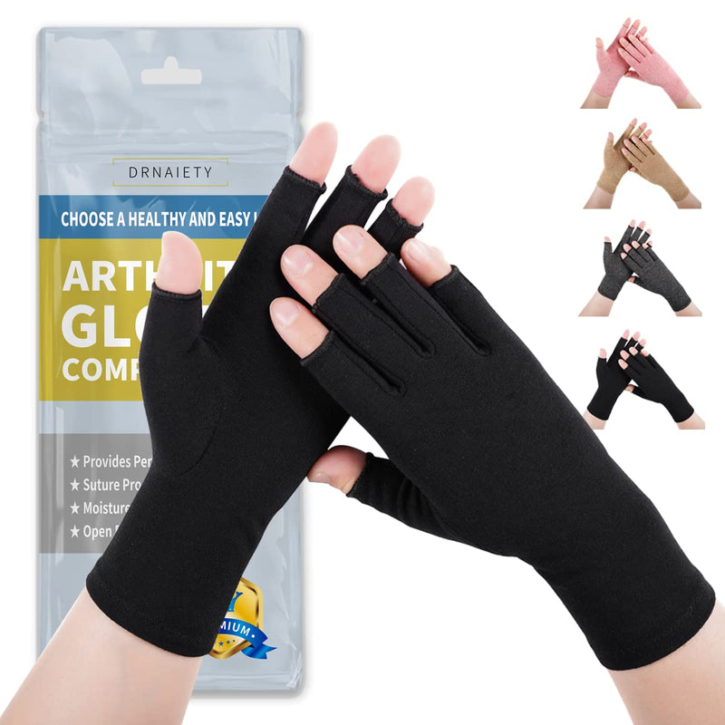 DRNAIETY Arthritis Compression Gloves for Hand Arthritis, Rheumatoid, Osteoarthritis, Carpal Tunnel Pain, Fingerless Compression Gloves, Breathable Moisture Wicking Gloves for Men & Women Small Black - BeesActive Australia