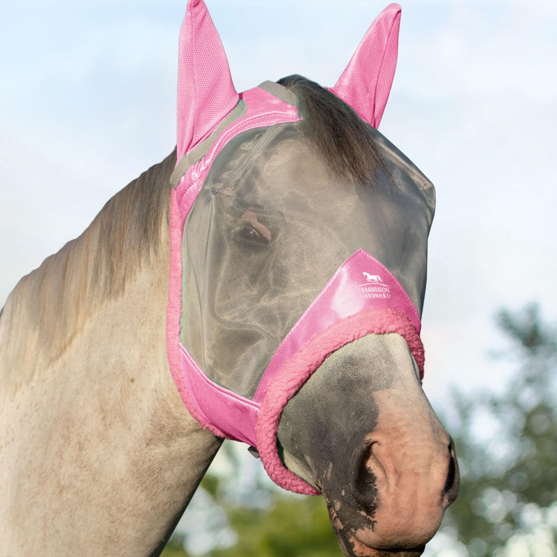 Harrison Howard CareMaster Horse Fly Mask UV Protective Fine Mesh with Extra Wool Soft Touch on Skin Light Pink M Cob (Medium) - BeesActive Australia
