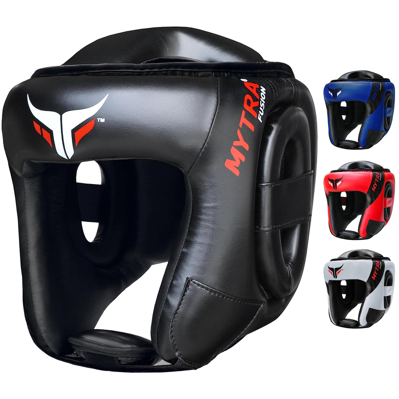 Mytra Fusion Boxing Headgear MMA Headgear Martial Arts Sparring Gear Headgear for Kickboxing, Muay Thai and Karate Training (Black, L/XL)